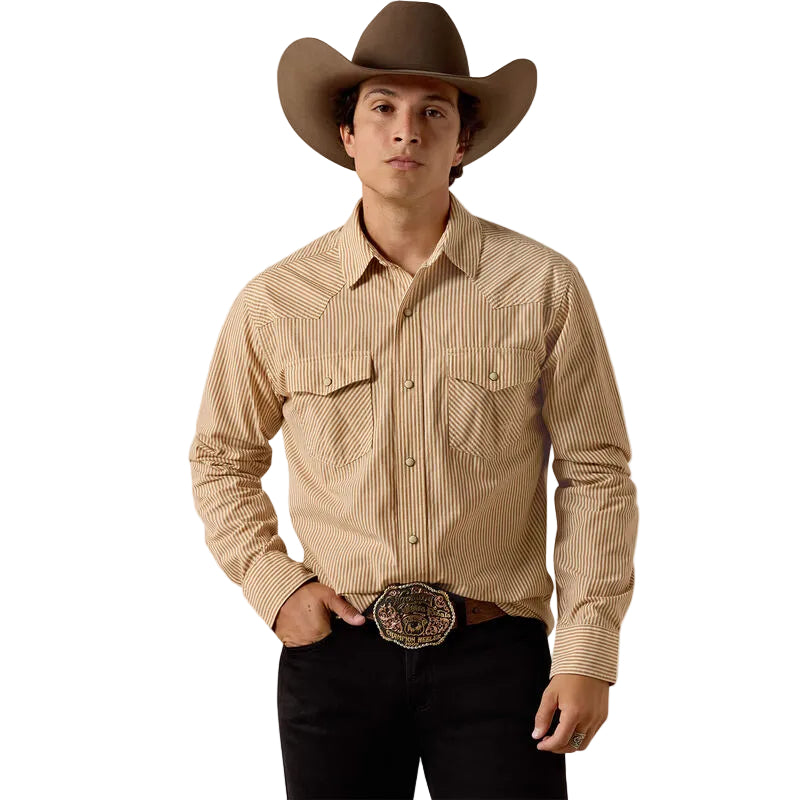 Ariat Men's Long Sleeve Fitted Shirt - Taupe Grey Stripe