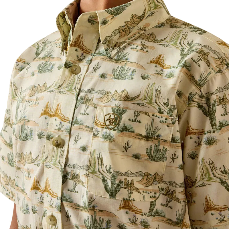 Ariat Boy's Short Sleeve Sable Shirt - Almond Oil Scenic Print