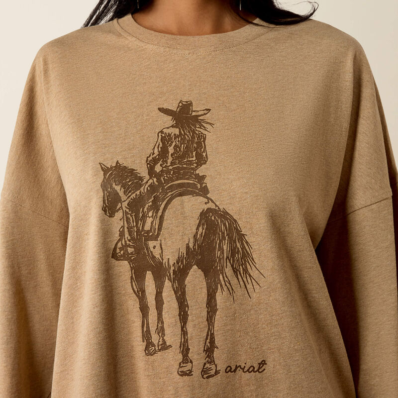 Ariat Women's Long Sleeve Canvas Oversized Western Designed Tee Shirt-Multiple Colours