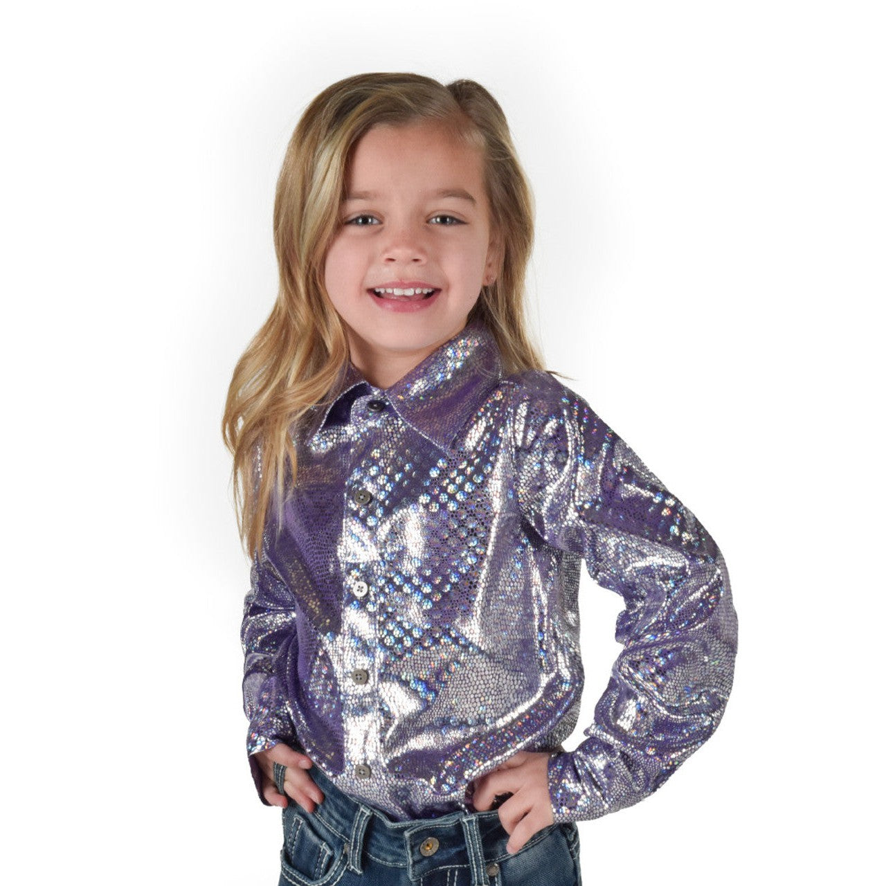 Cowgirl Tuff Girl's Pullover Button Up Shirt - Purple Iridescent