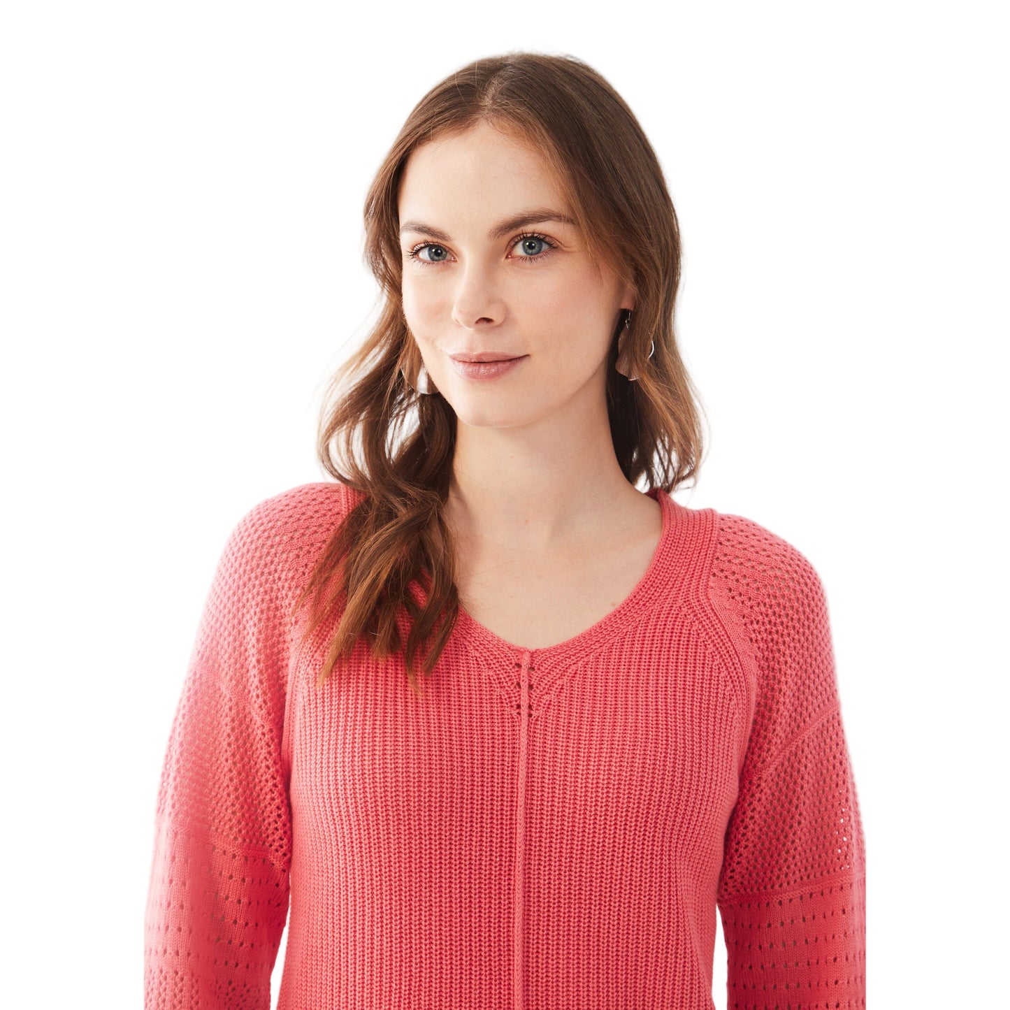 FDJ Women's Long Pointelle Sleeve V-Neck Sweater - Assorted Colours