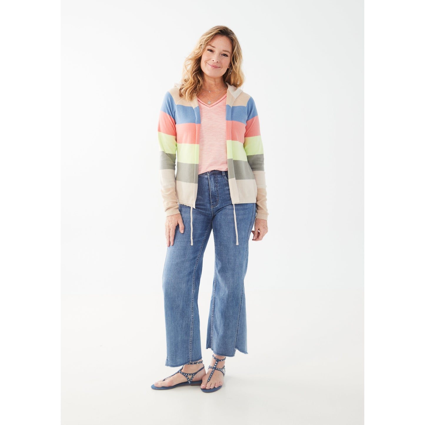 FDJ Women's Striped Hoodie Cardigan - Multi Stripe