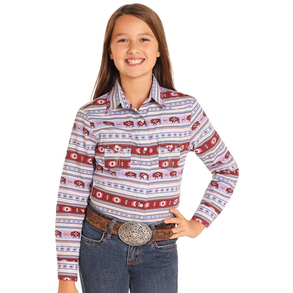 White Label Girl's Long Sleeve Snap Shirt/Blouse