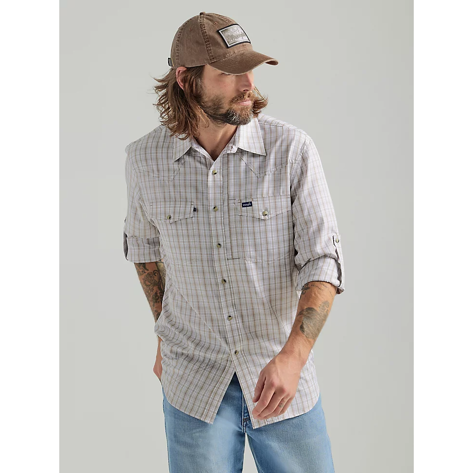 **Wrangler Men's Performance Snap Long Sleeve Plaid Shirt - Tan Plaid**FINAL SALE**