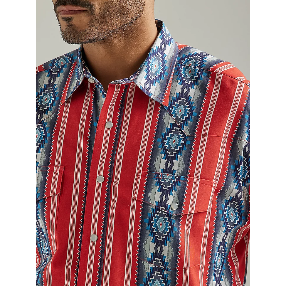 Wrangler Men's Checotah Long Sleeve Western Snap Printed Shirt - Cherry Pie Red