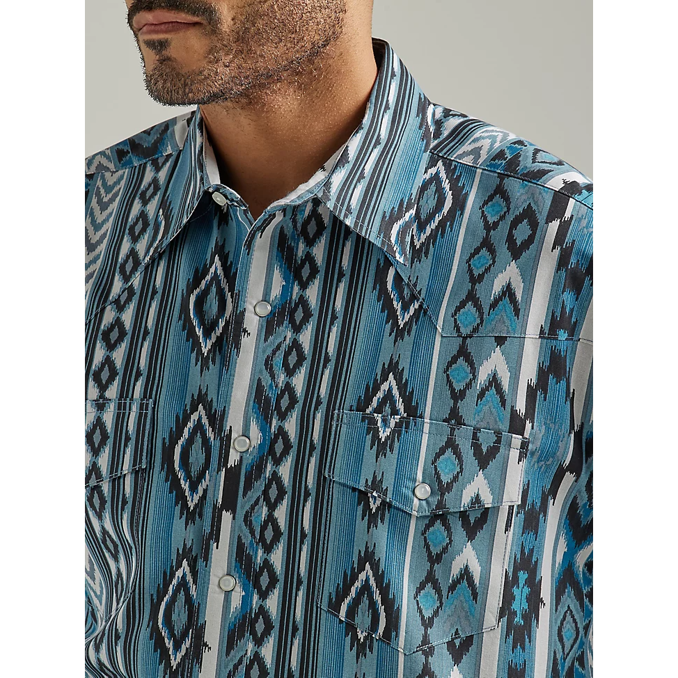 Wrangler Men's Checotah Long Sleeve Western Snap Printed Shirt - Watery Gray