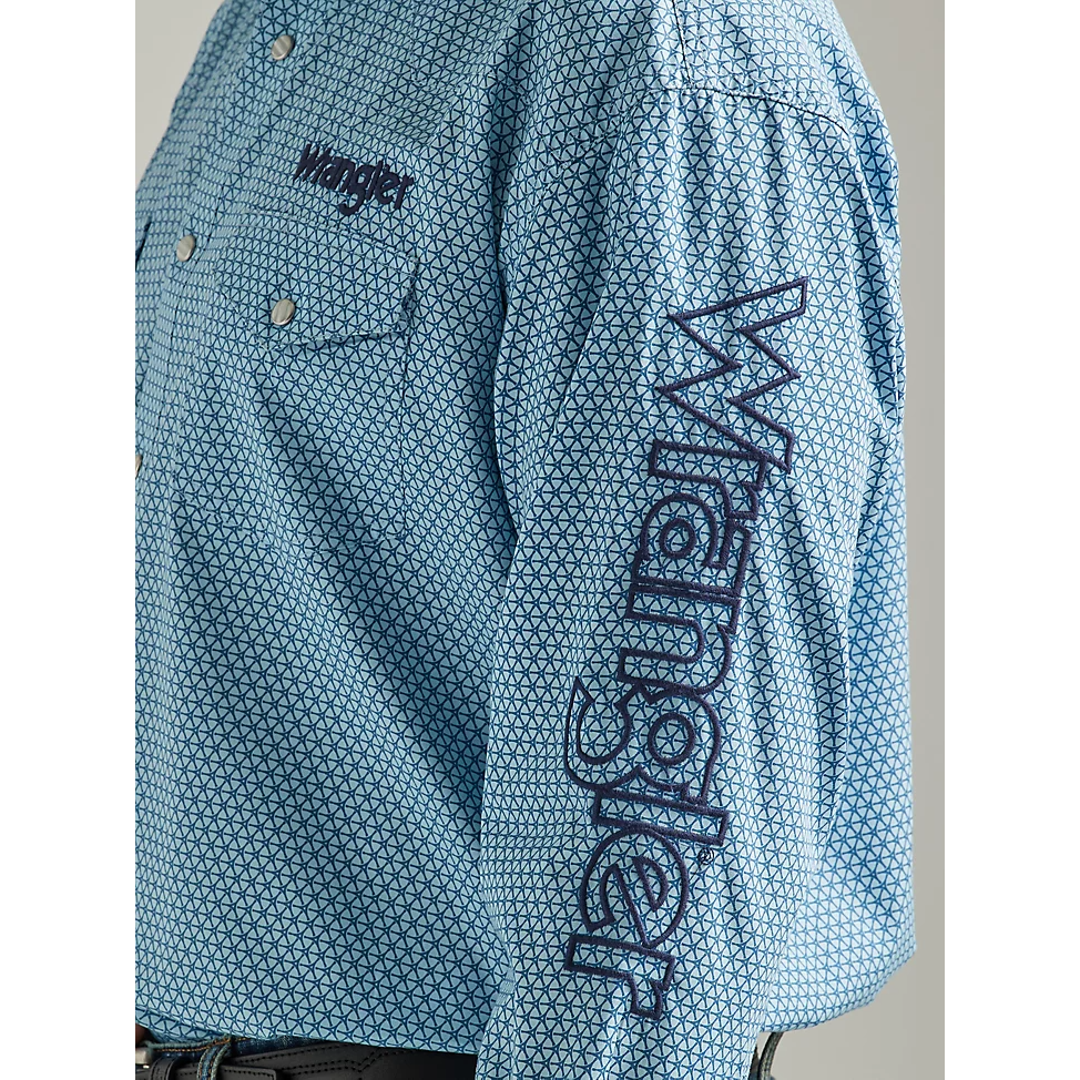 Wrangler Men's Logo Long Sleeve Western Snap Print Shirt - Dusty Aqua