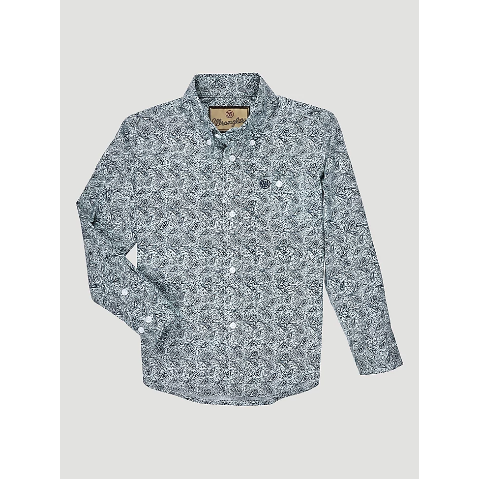Wrangler Boy's Classic Button-Down Print Shirt - True Paisley Aqua