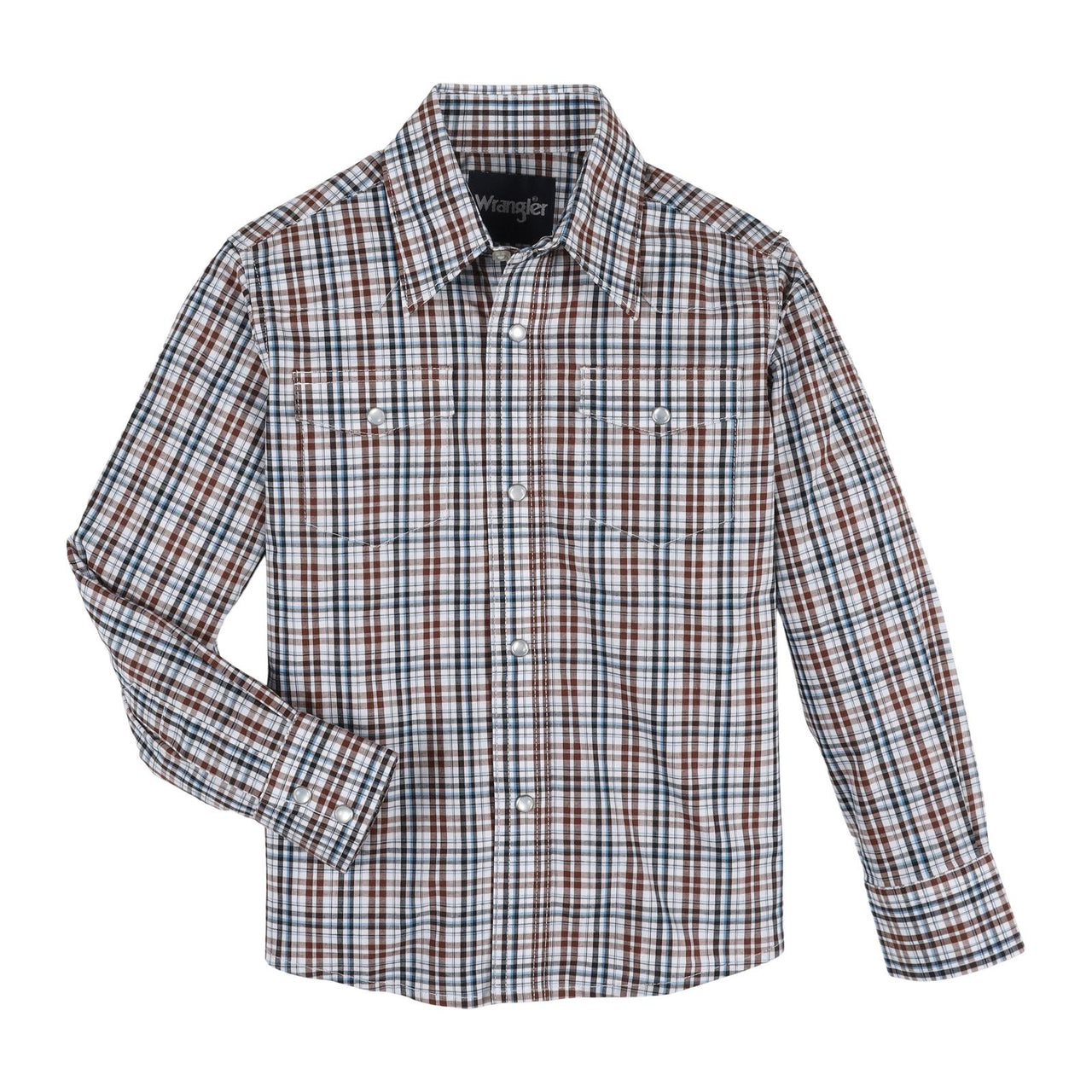 Wrangler Boy's Wrinkle Resist Long Sleeve Snap Shirt - Brown