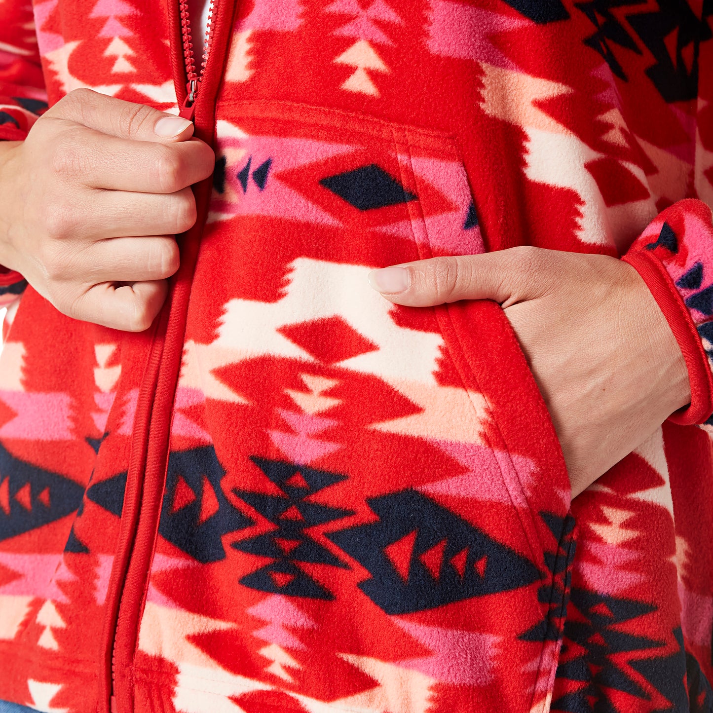 Wrangler Women's LS Fleece Zip Sweater - Aztec Red