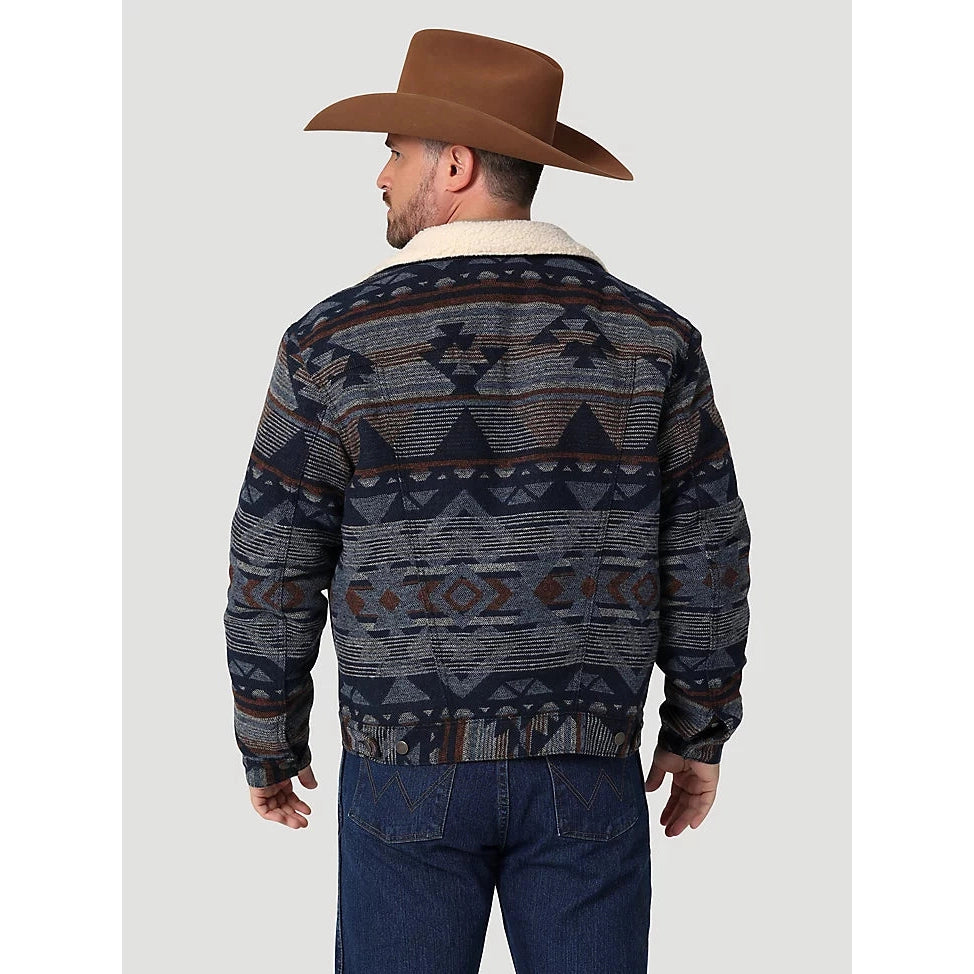 Wranglers Men's Sherpa Lined Jacquard Print Jacket - Pageant Blue