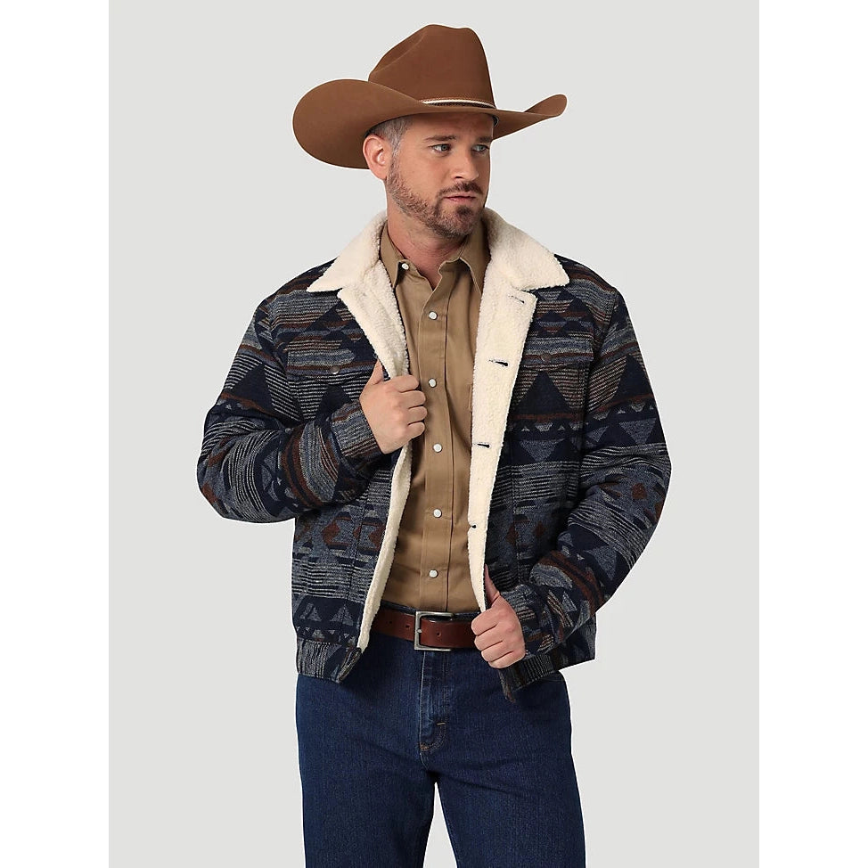 Wranglers Men's Sherpa Lined Jacquard Print Jacket - Pageant Blue