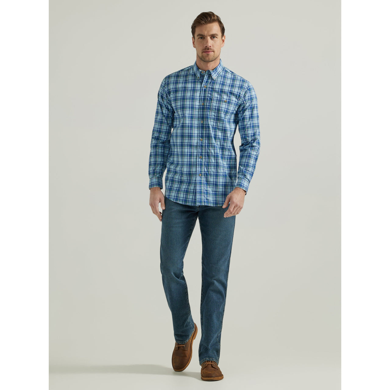 Wrangler Rugged Wear® Wrinkle Resist Long Sleeve Plaid Shirt - Blue