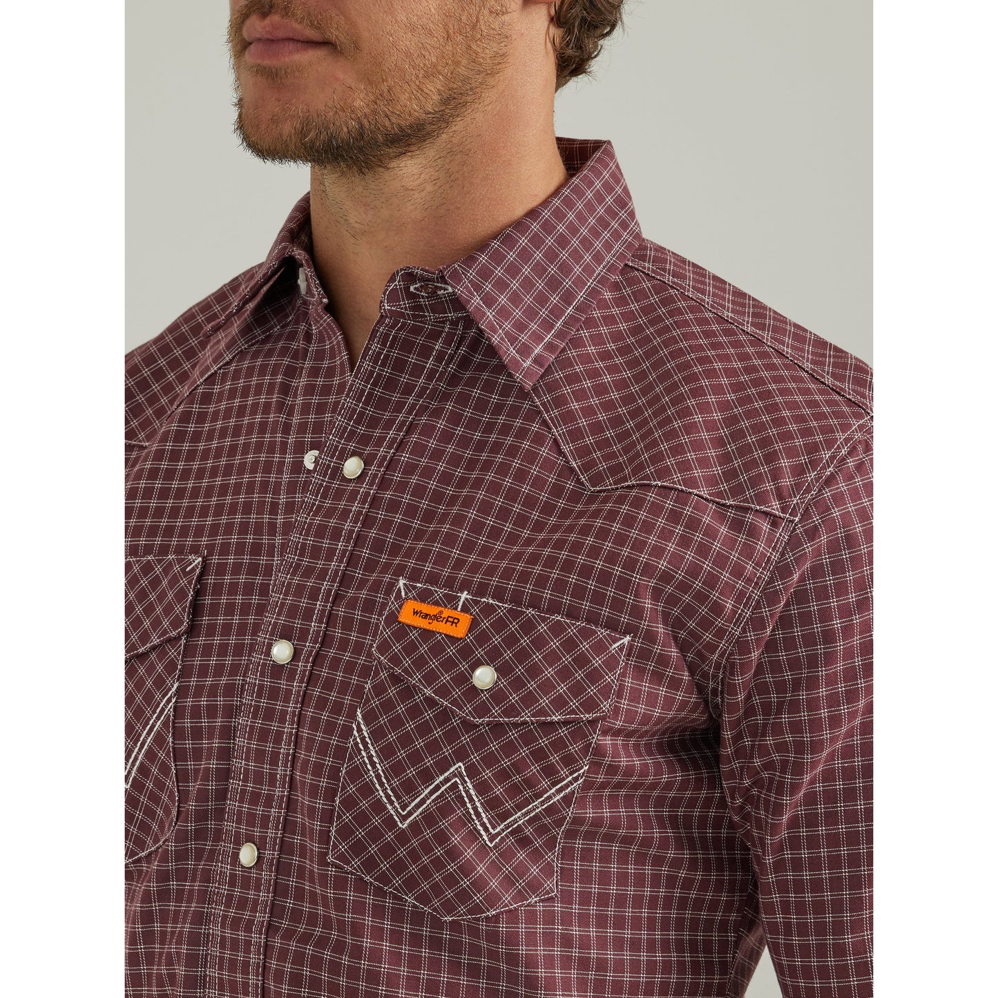 Wrangler Men's Flame Resistant Long Sleeve Snap Work Shirt - Burgundy