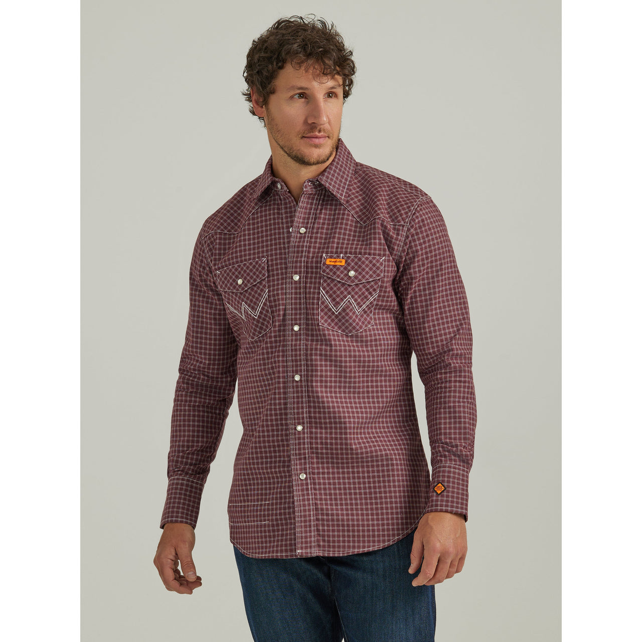 Wrangler Men's Flame Resistant Long Sleeve Snap Work Shirt - Burgundy