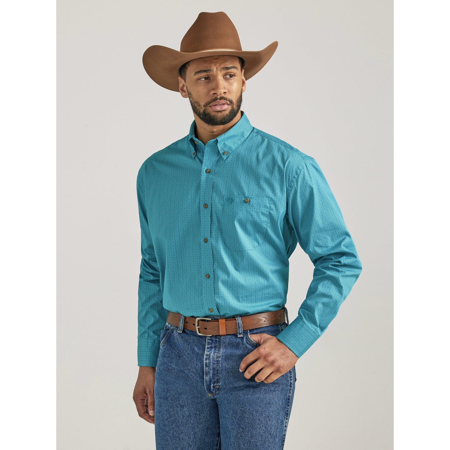 Wrangler Men's George Strait 1 Pocket Long Sleeve Shirt - Teal