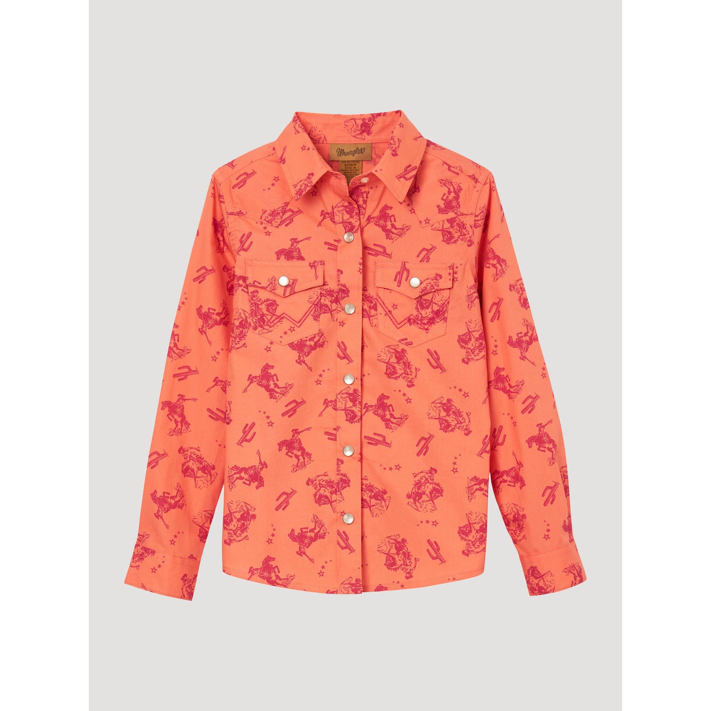 Wrangler Girl's Long Sleeve Rider Snap Shirt - Coral