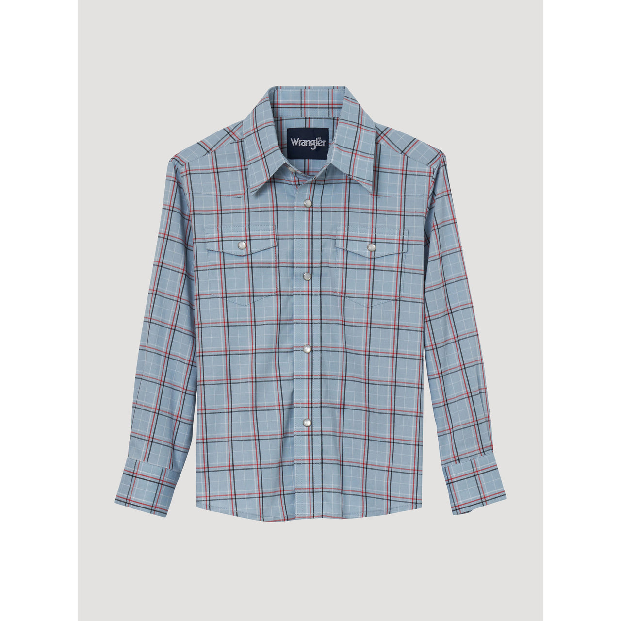 Wrangler Boy's Wrinkle Resistant Long Sleeve Plaid Shirt - Blue