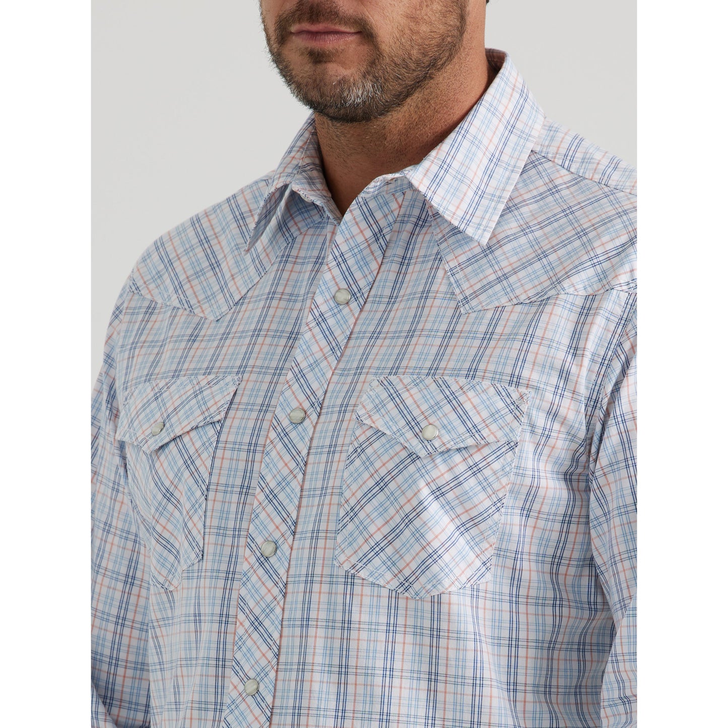 Wrangler Men's 20X Advanced Comfort Long Sleeve Plaid Snap Shirt - White