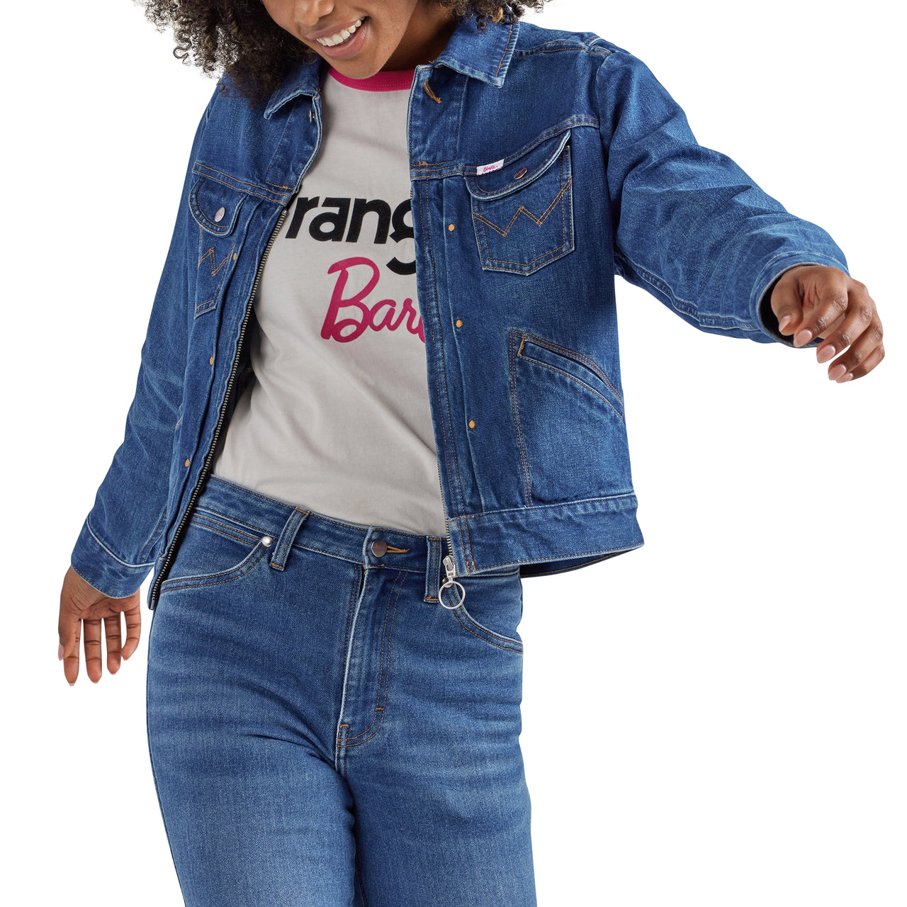 Wrangler X Barbie Women's Zip Front Jacket - Medium Wash