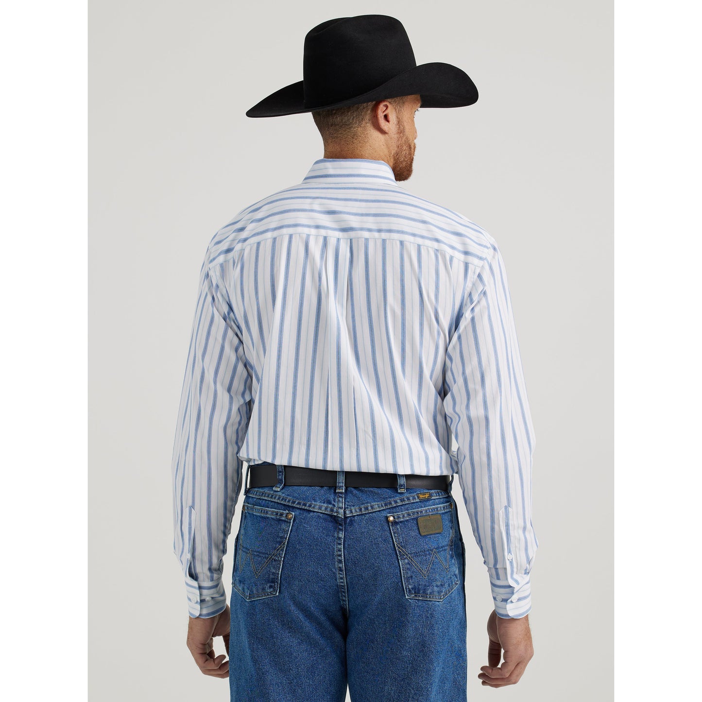 Wrangler Men's George Strait Long Sleeve Stripe Shirt - White