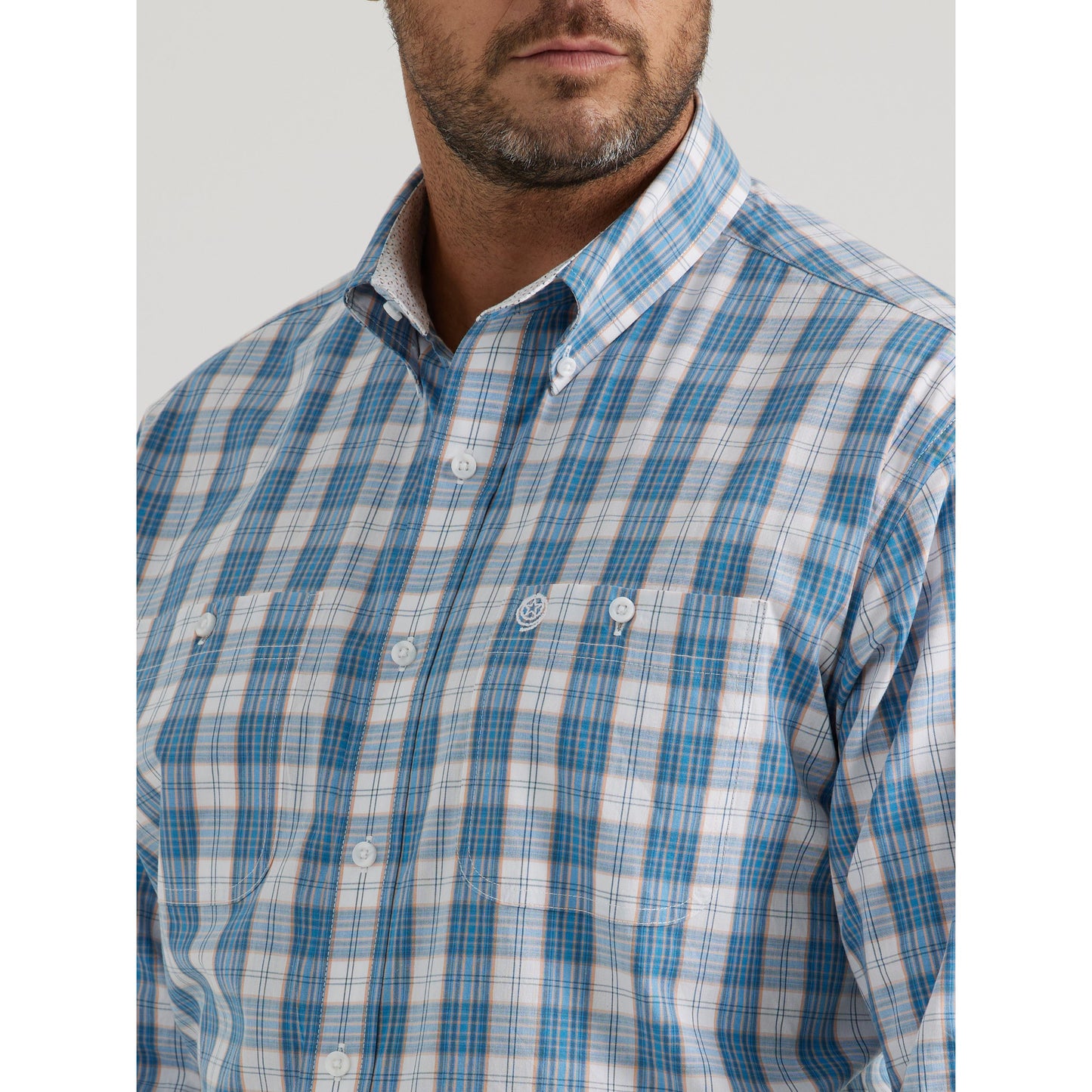 Wrangler Men's George Strait Long Sleeve Plaid Shirt - Blue