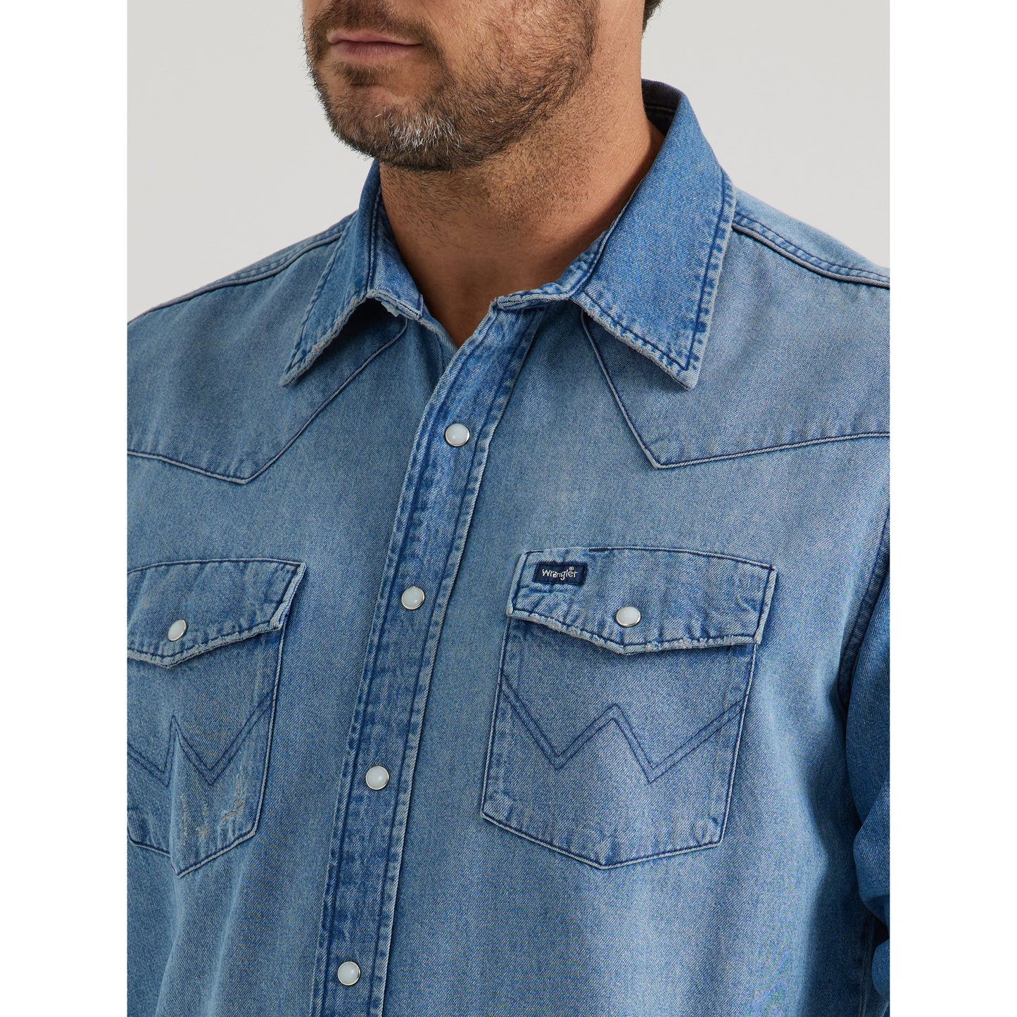 Wrangler Men's Long Sleeve Denim Shirt - Medium Wash