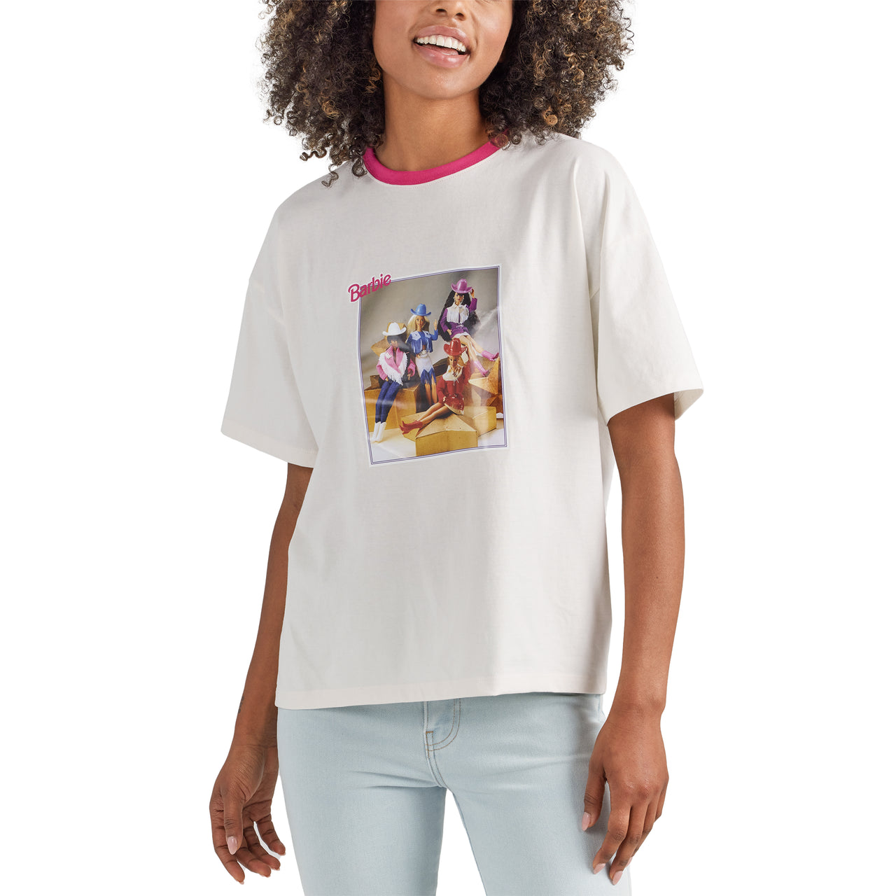 Wrangler X Barbie Women's Girlfriend Ringer T-Shirt - White