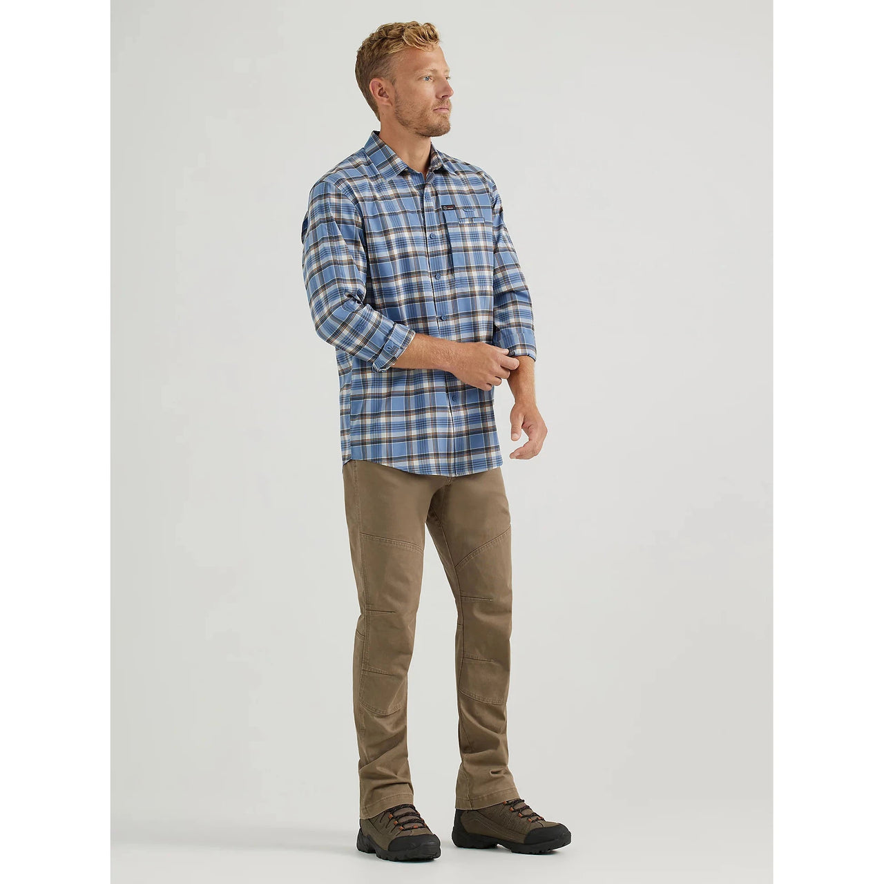 Wrangler Men's ATG Long Sleeve Men's Hike To Fish Plaid -Coronet