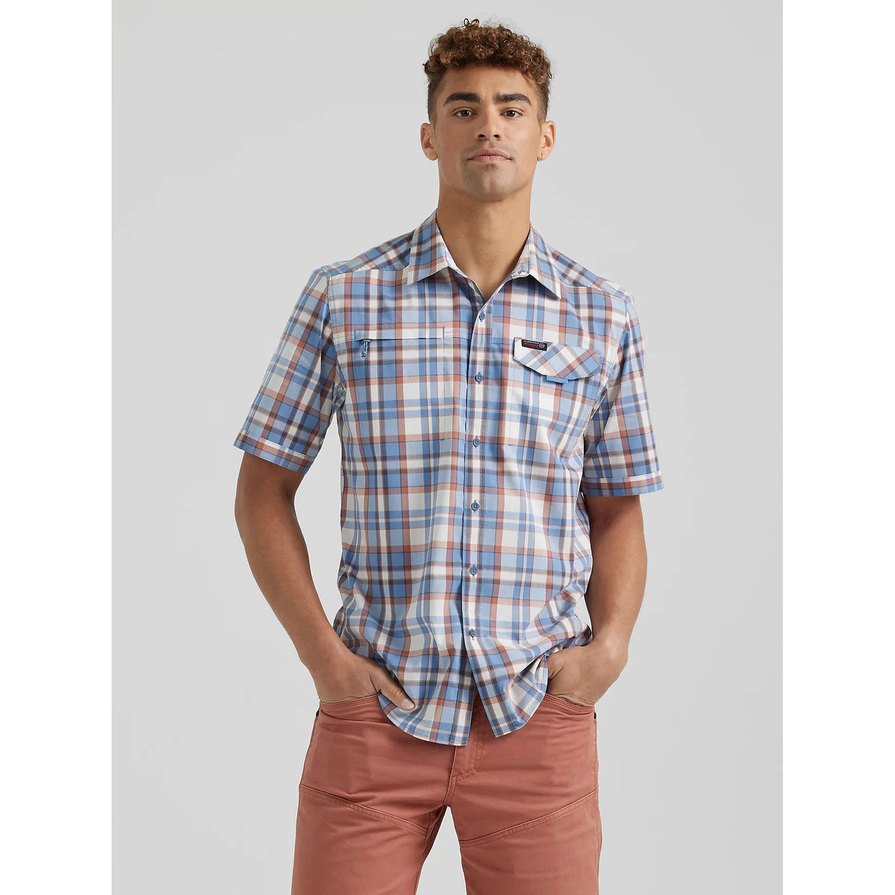 Wrangler Men's ATG Short Sleeve Asymmetric Zip Pocket Plaid Shirt - Rustic Plaid