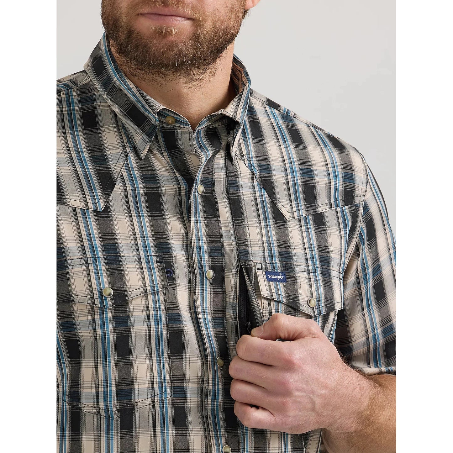 Wrangler Men's Performance Snap Long Sleeve Solid Shirt - Tan Black