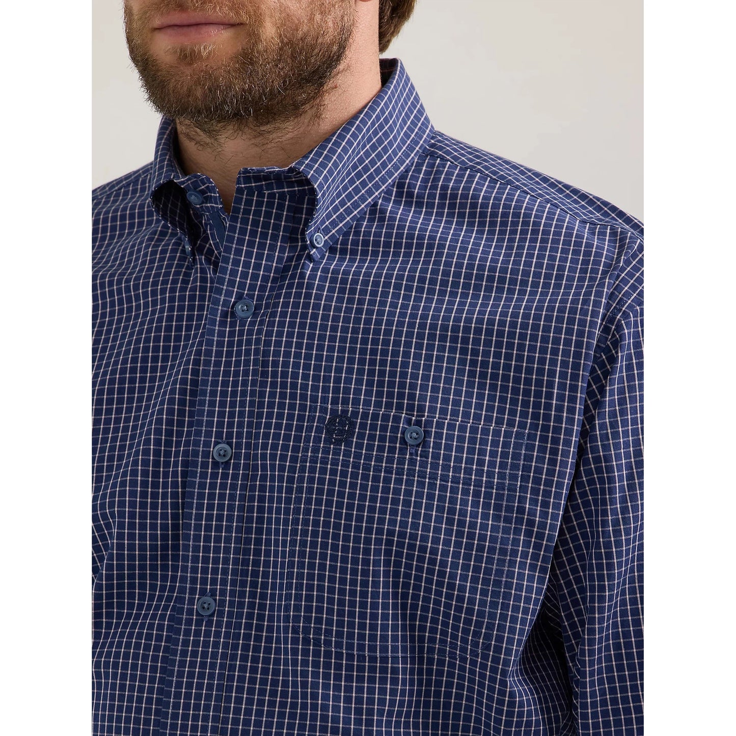 Wrangler Men's George Strait Button Down Long Sleeve Shirt - Atlantic Plaid