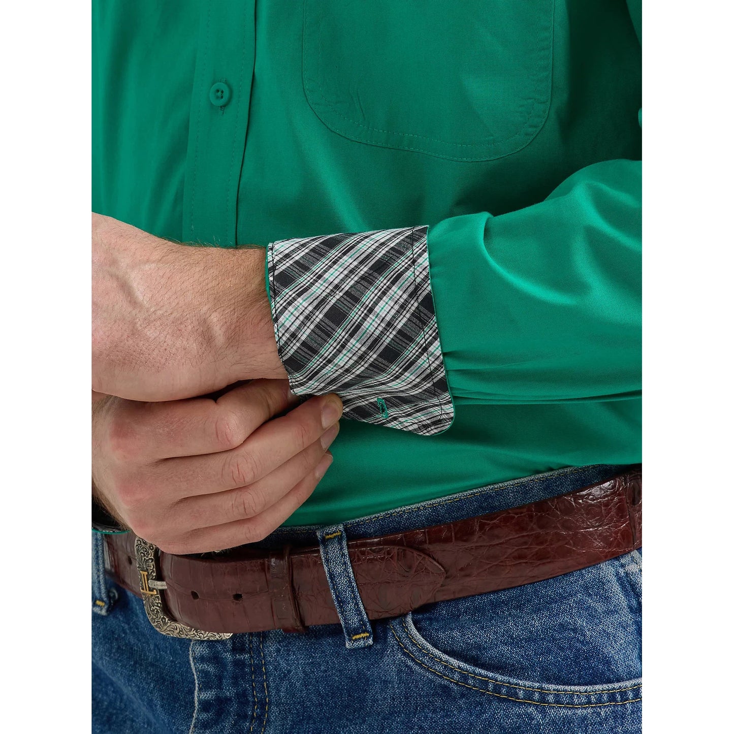 Wrangler Men's George Strait Button Down Long Sleeve Shirt - Kelly Green