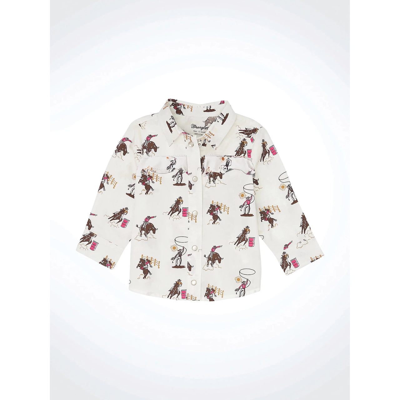Wrangler Girl's HO24 Long Sleeve Baby Girl Western Snap Shirt- White