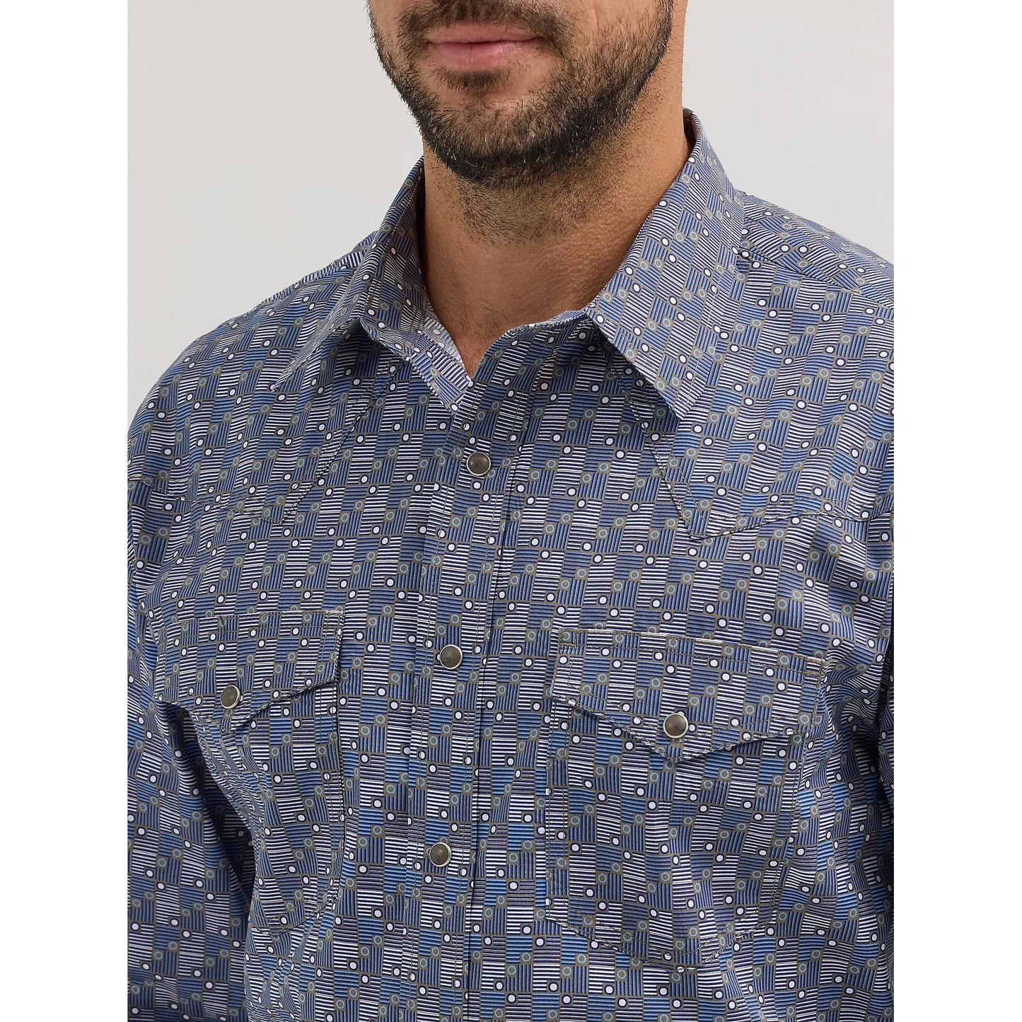 Wrangler Men's 20X Competition Advanced Comfort Long Sleeve Classic Fit Shirt - Blue Mod Print