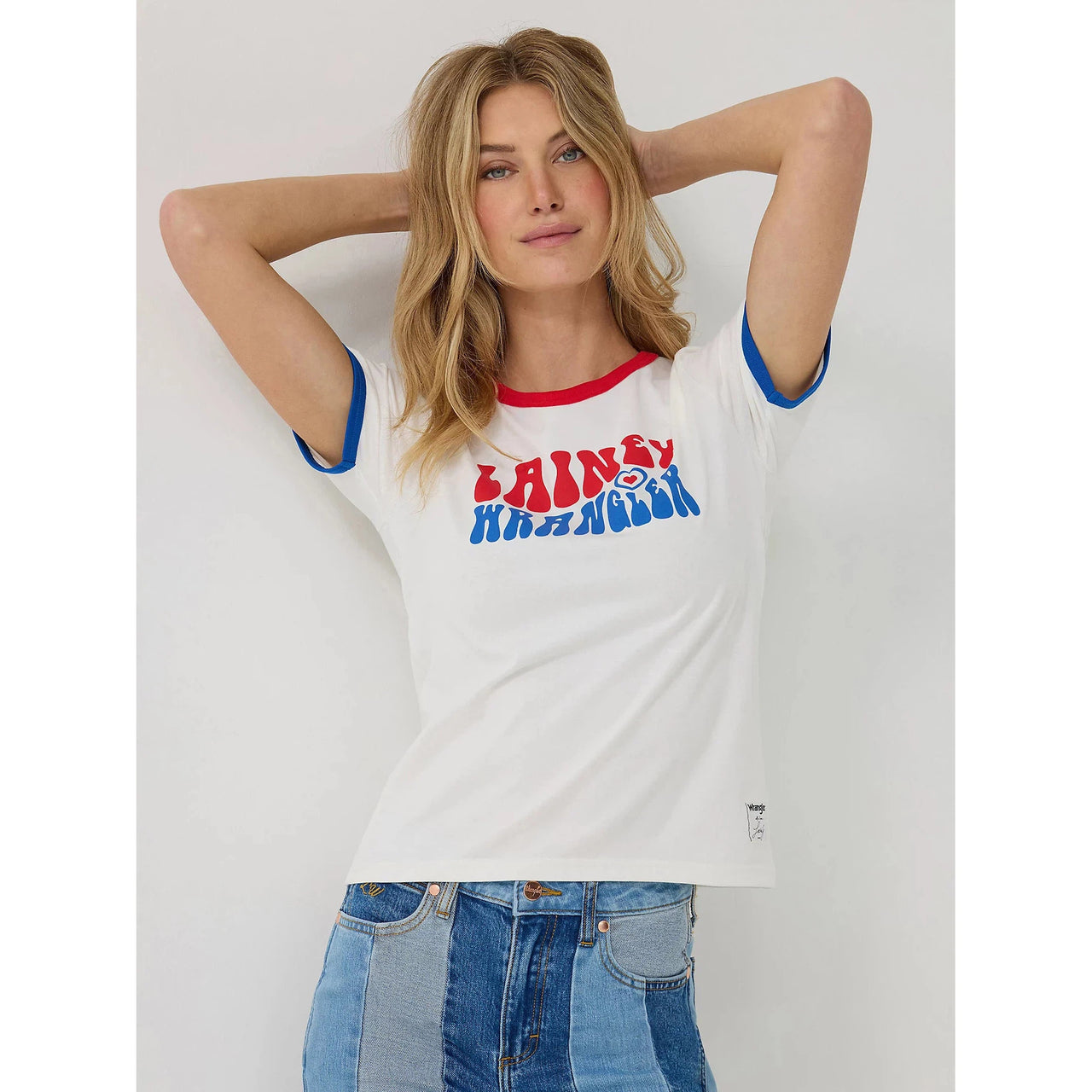 Wrangler Lainey Wilson Slim Ringer Short Sleeve Tee Shirt-White