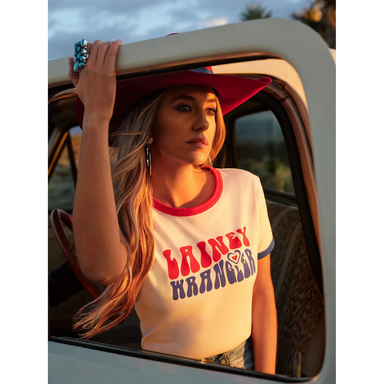 Wrangler Lainey Wilson Slim Ringer Short Sleeve Tee Shirt-White