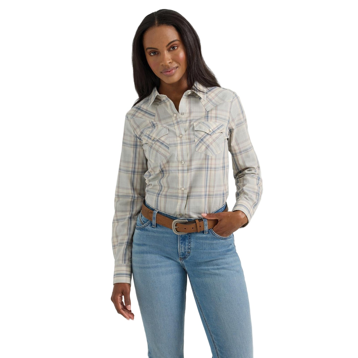 Wrangler Women's Long Sleeve Essential Shirt-Blue