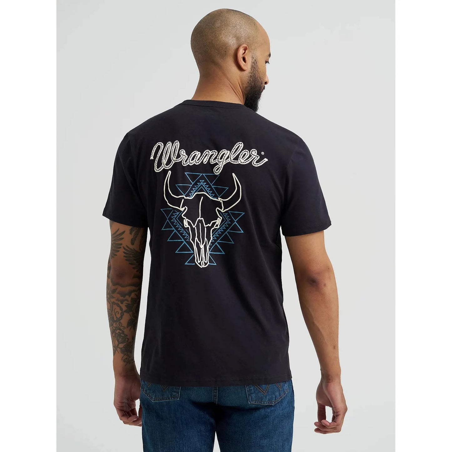Wrangler Men's Wrangler Back Graphic Short Sleeve Tee Shirt- Steer Black
