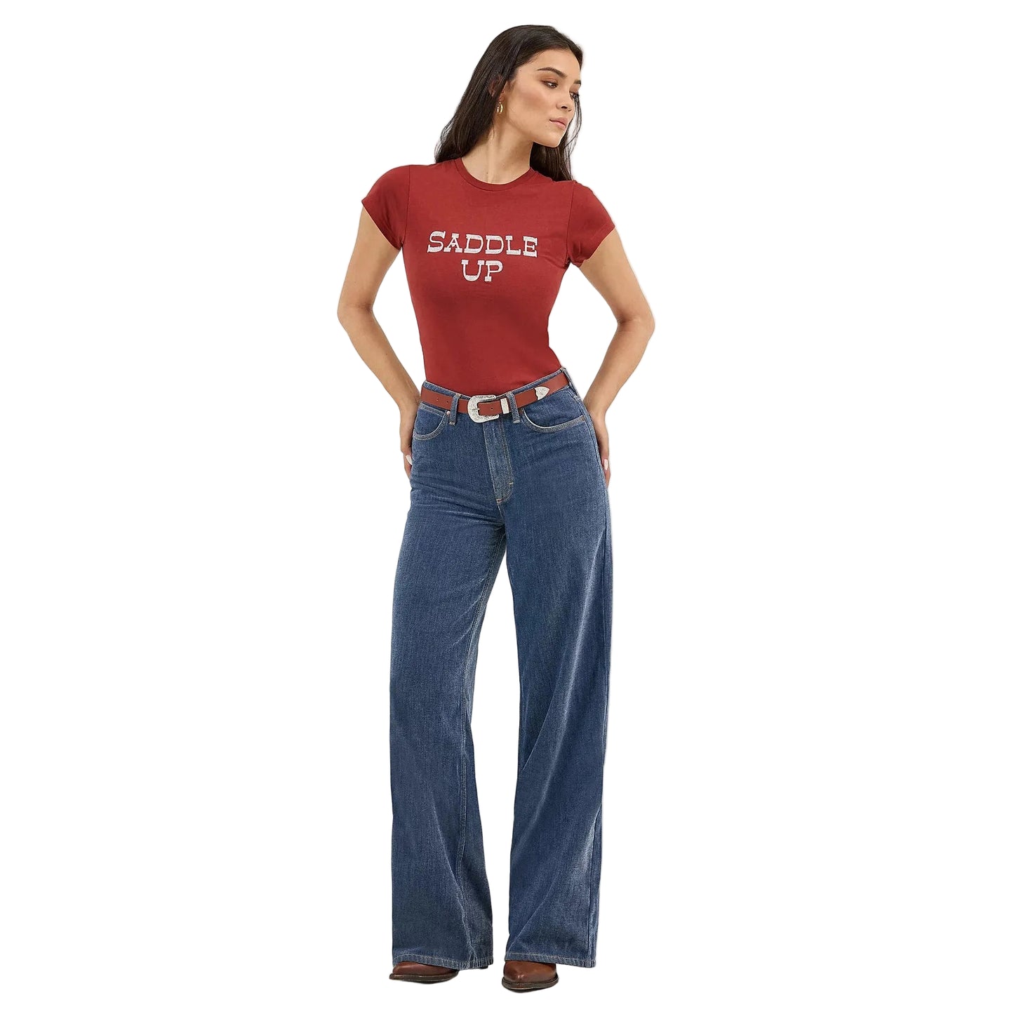 Wrangler Women's Wrangler Graphic Short Sleeve Shrunken Tee Shirt- Russet Brown
