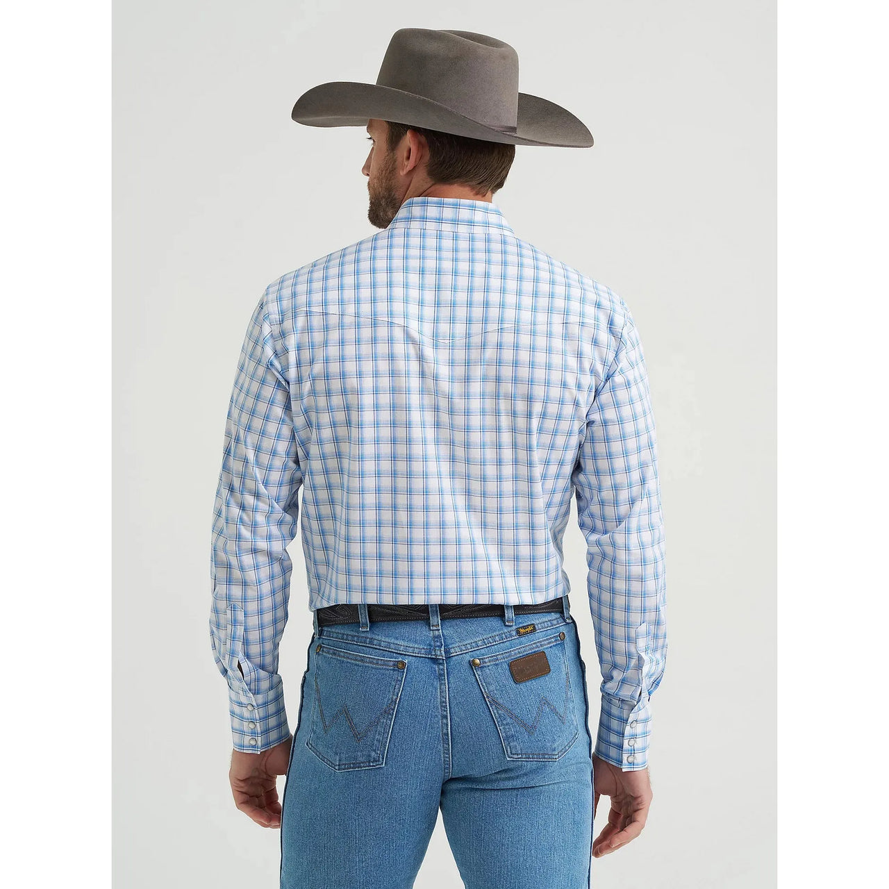 Wrangler Men's Wrinkle Resistant Long Sleeve Western Plaid Shirt - True Blue Plaid