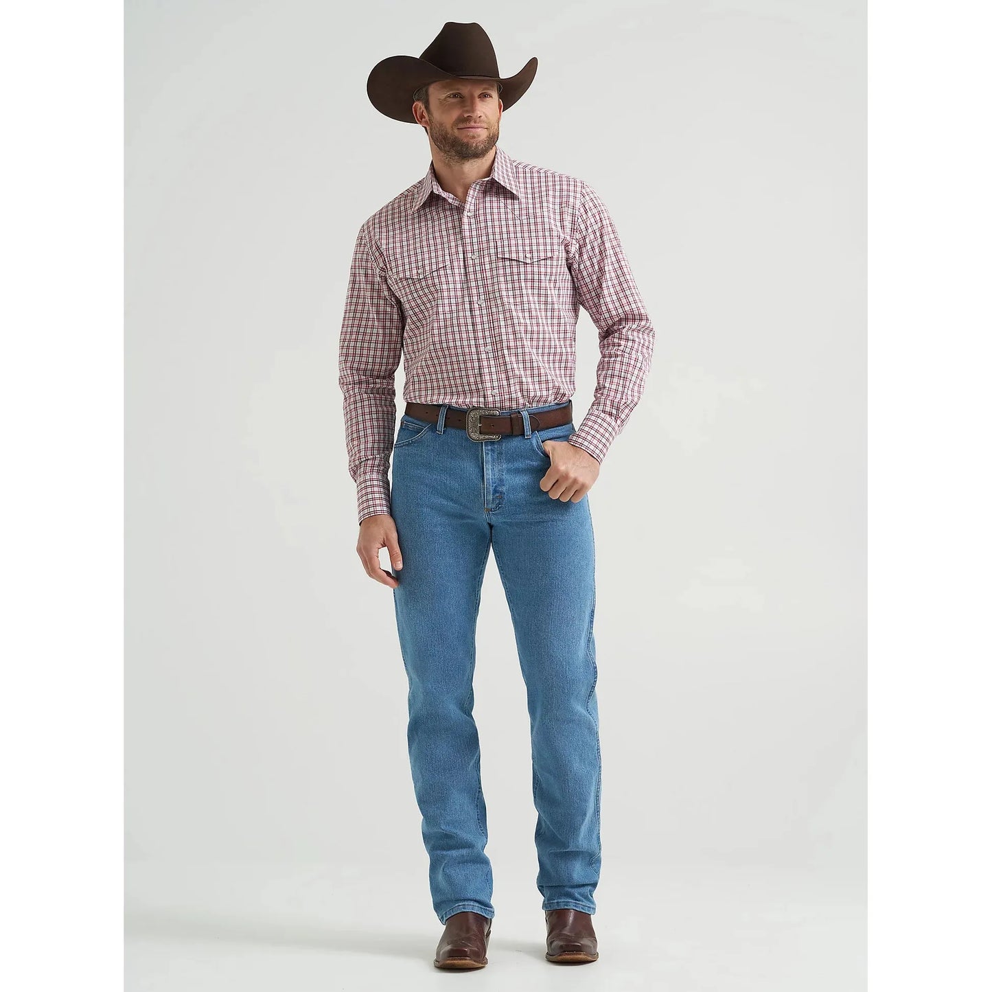 Wrangler Men's Wrinkle Resistant Western Plaid Long Sleeve Shirt - Scarlet Layer