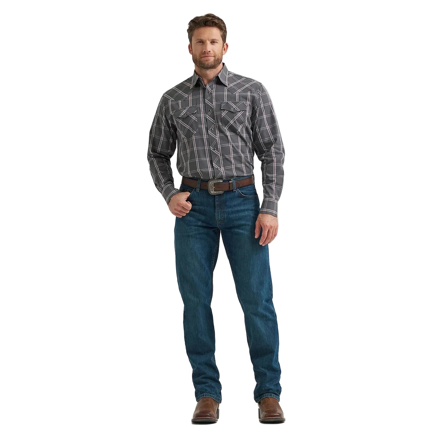 Wrangler Men's Competition Advanced Western Long Sleeve Shirt - Plaid Shadow