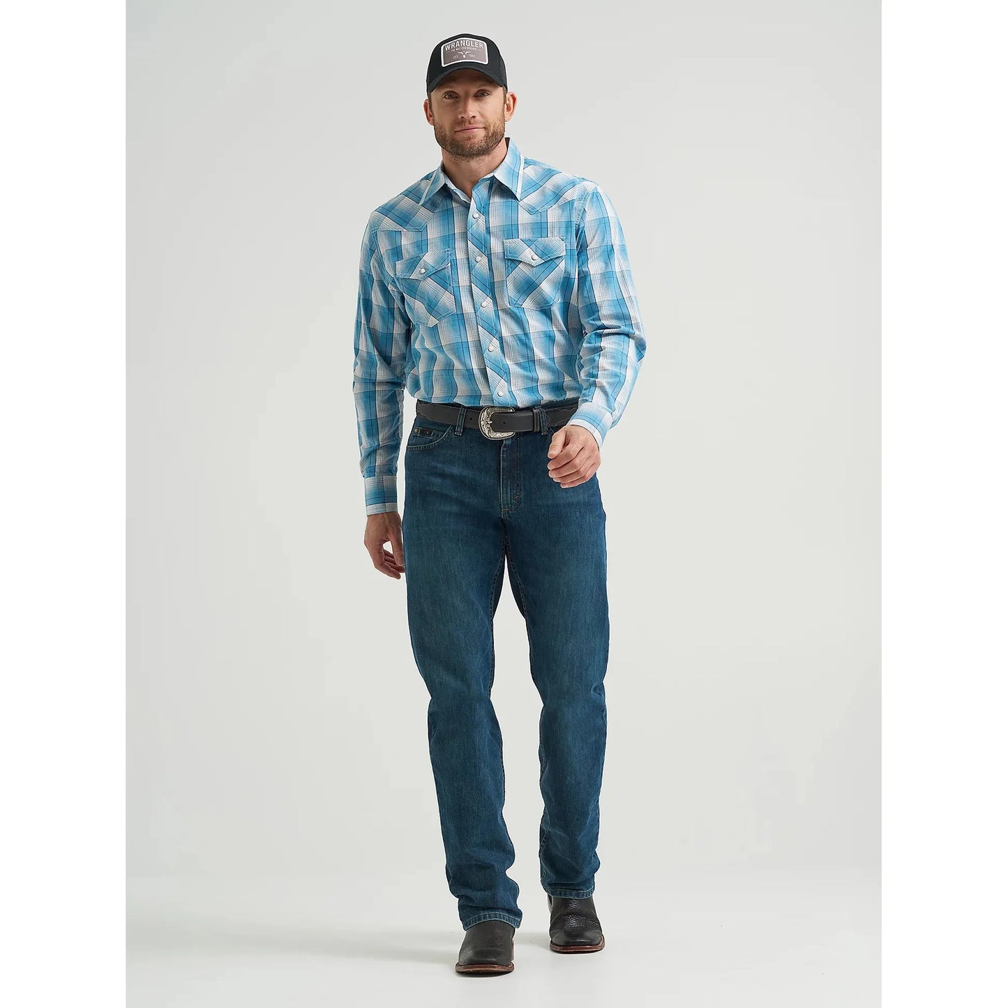 Wrangler Men's 20X Competition Advanced Western Long Sleeve Shirt - Sky Plaid