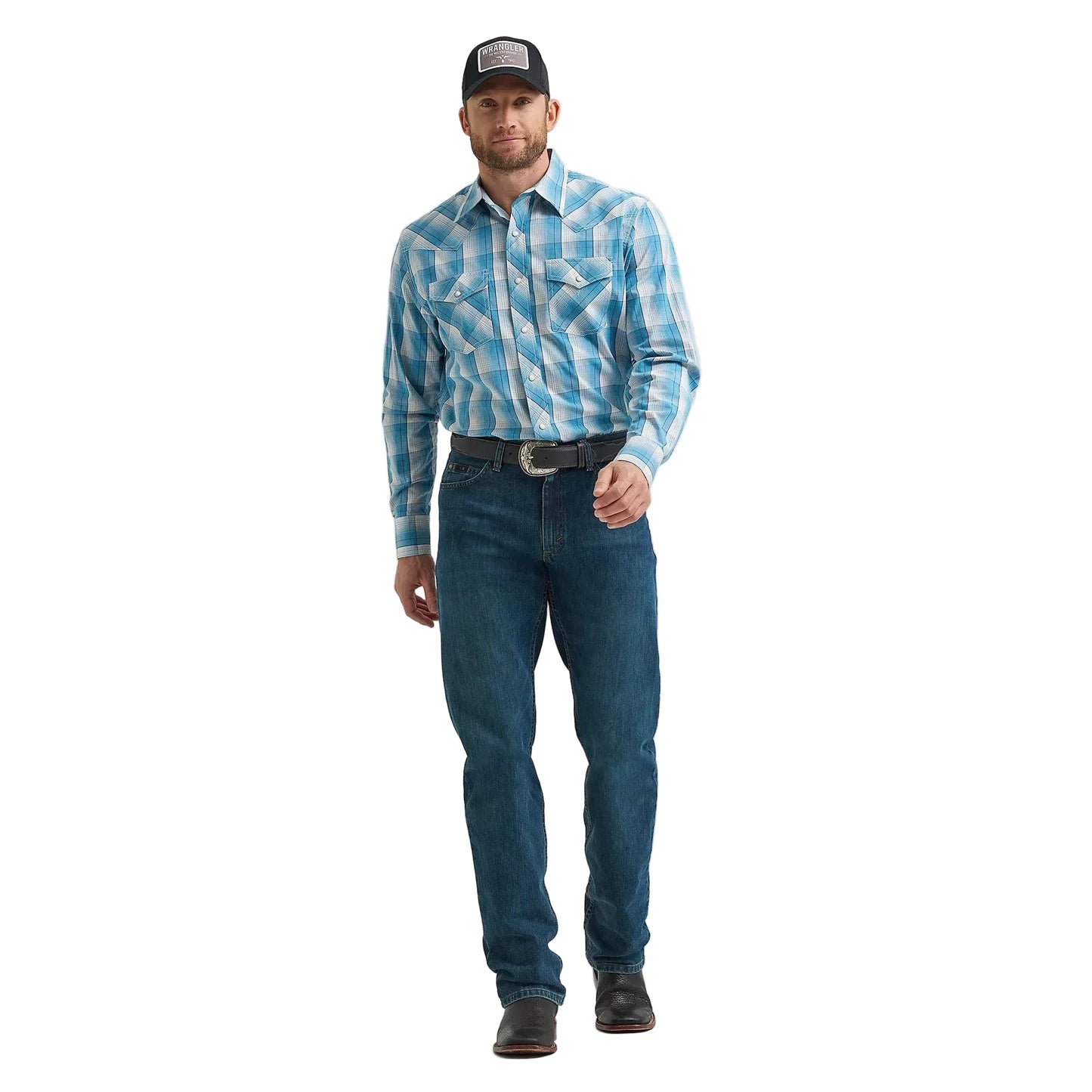 Wrangler Men's 20X Competition Advanced Western Long Sleeve Shirt - Sky Plaid