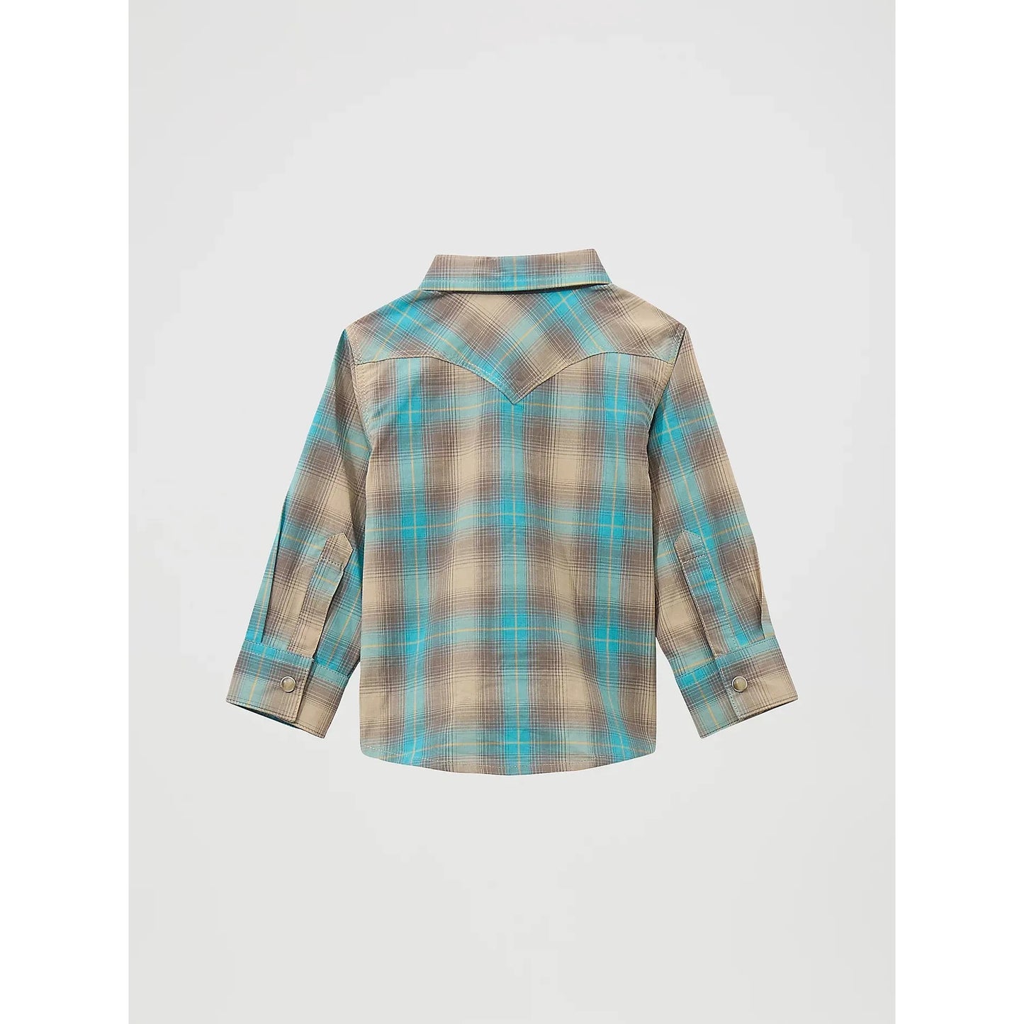 Wrangler Little Boys Long Sleeve Plaid Western Snap Shirt - Tan Aqua