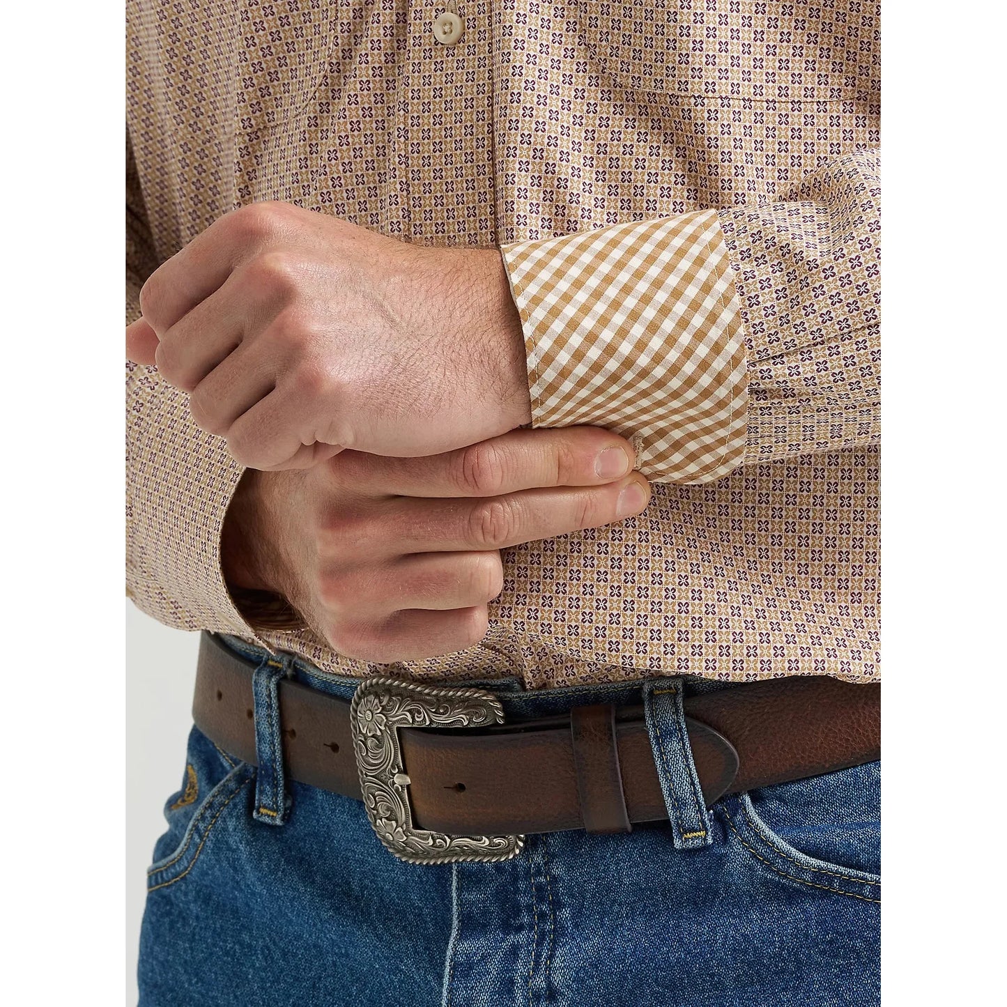 Wrangler Men's George Strait Long Sleeve Button Down Shirt - Purple Tan Mod