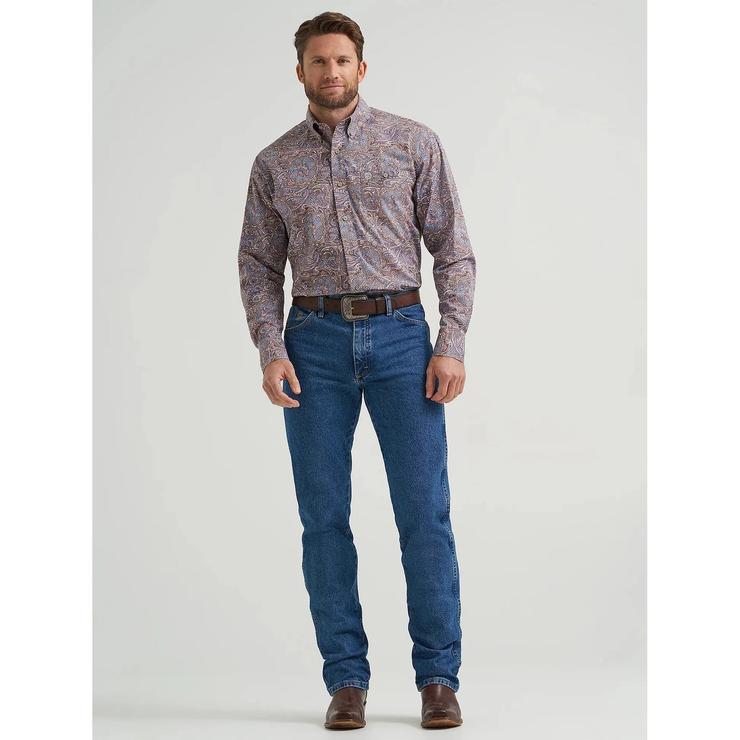 Wrangler Men's George Strait Long Sleeve Button Down Shirt - Mauve Paisley