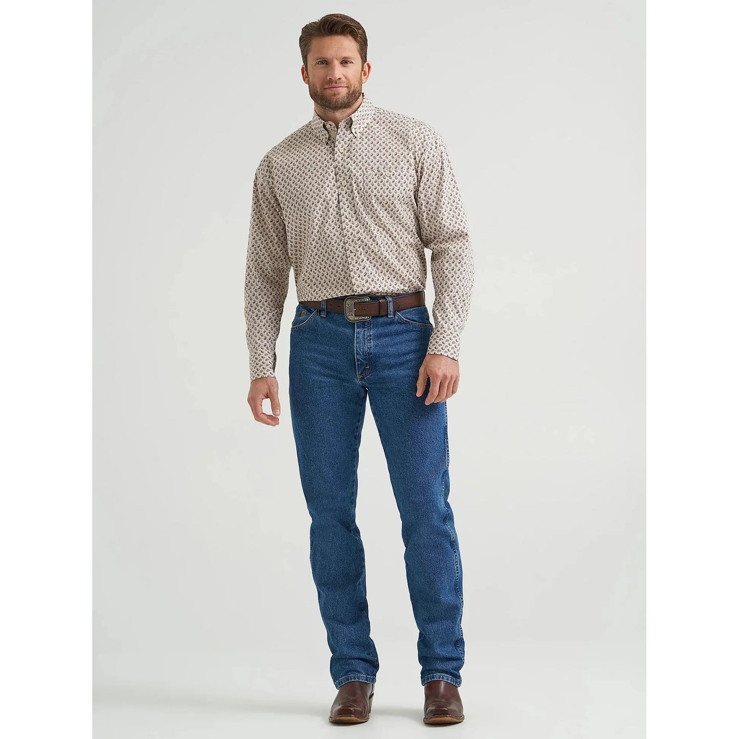 Wrangler Men's George Strait Long Sleeve Button Down Shirt - Pale Stone Paisley