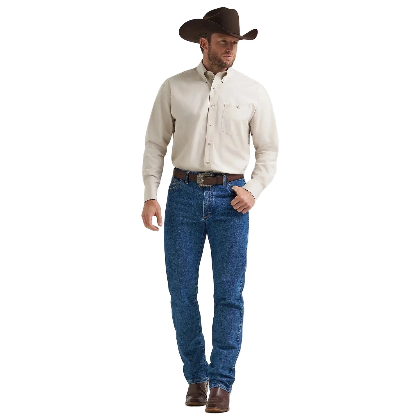 Wrangler Men's George Strait Long Sleeve One Pocket Button Down Shirt - Pale Stone